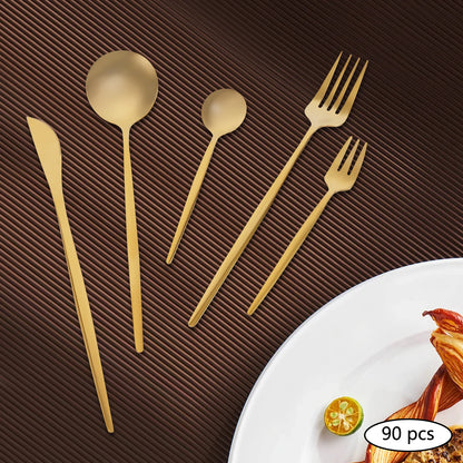 90Pcs Gold Stainless Steel Silverware - Heavy Duty Cutlery, 420 Stainless Steel Tableware Set for Wedding, Buffets, Restaurants