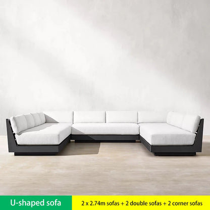 Luxury Outdoor Lounge Set - U-Shaped Sofa for Large Terrace, Pool Parties - Woven Design with Thick Cushions Coffee Table
