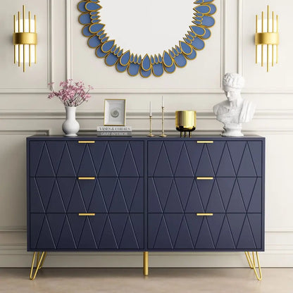 Navy Large Dresser 6 Drawer Dresser for Bedroom, Chest of Drawer with 6 Wide Drawers Wood Storage Cabinet Organizer with Metal