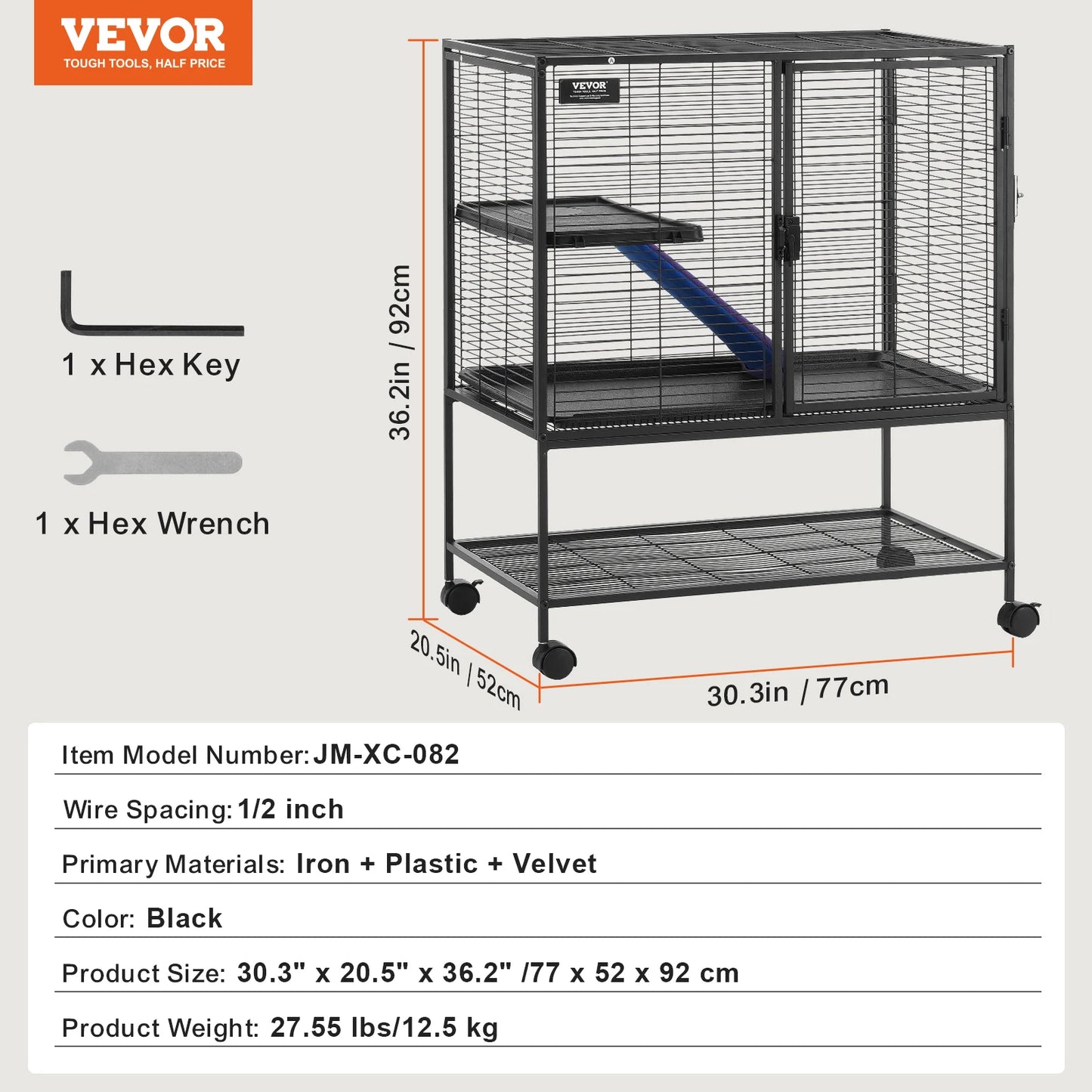 64.6" Rolling Metal Ferret Cage Large 4-Tier Critter Nation Cage Small Animal Cage for Rats Hamster Guinea Chinchilla