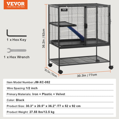 64.6" Rolling Metal Ferret Cage Large 4-Tier Critter Nation Cage Small Animal Cage for Rats Hamster Guinea Chinchilla