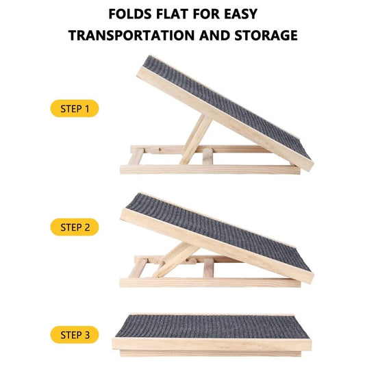Pet Dog Ramp Wooden Portable Folding Pet Ramp for Dogs and Cats 27.5" Long Adjustable from 12” to 16” Up to 110Lbs Dog Ramps