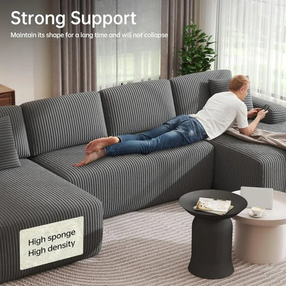 Modular Sectional Sofa, U-Shaped Cloud Couch with Memory Foam, Corduroy Sectionals for Living Room
