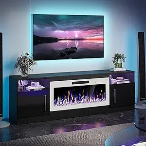 Fireplace with TV Stand 36" inch Electric Fireplace Up to 80" TVs, LED Light Entertainment Center, 70" Modern Wood High Gloss w