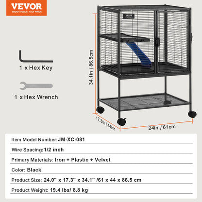 64.6" Rolling Metal Ferret Cage Large 4-Tier Critter Nation Cage Small Animal Cage for Rats Hamster Guinea Chinchilla