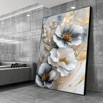 1 modern luxury floral canvas mural, framed 3D floral painting, suitable for bedroom and living room decoration