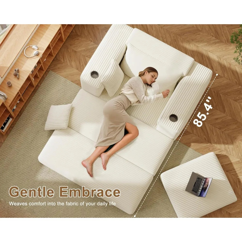 Chaise Lounge Chair Indoor, Fluffy Corduroy Upholstered Boneless Couch, Convertible Sleeper Sofa Bed