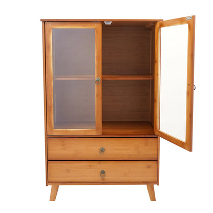 Retro Kitchen Sideboard with 2 Drawers, Bamboo and MDF Storage Cabinet for Small Space Organization