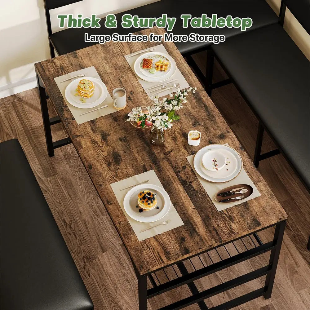 Kitchen Breakfast Nook Table Set with Soft Seat, Corner Dining Table Set for 4-6 People.