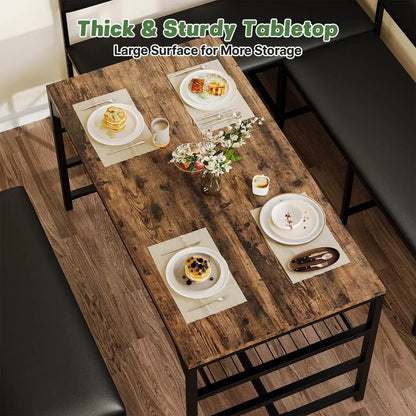 Kitchen Breakfast Nook Table Set with Soft Seat, Corner Dining Table Set for 4-6 People.
