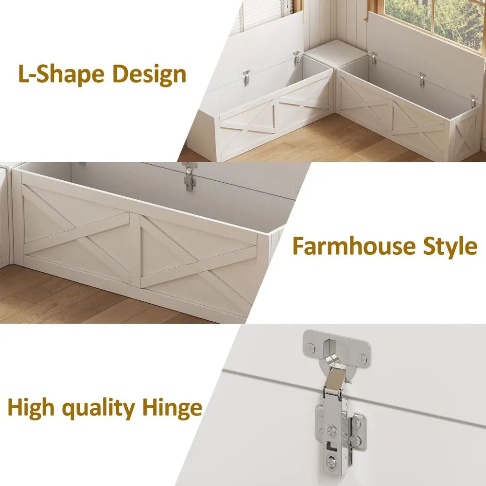Storage Bench with Cushion, Farmhouse Corner Dining Bench, Kitchen Breakfast Nook Bench with Hidden Storage for Dining Room, En