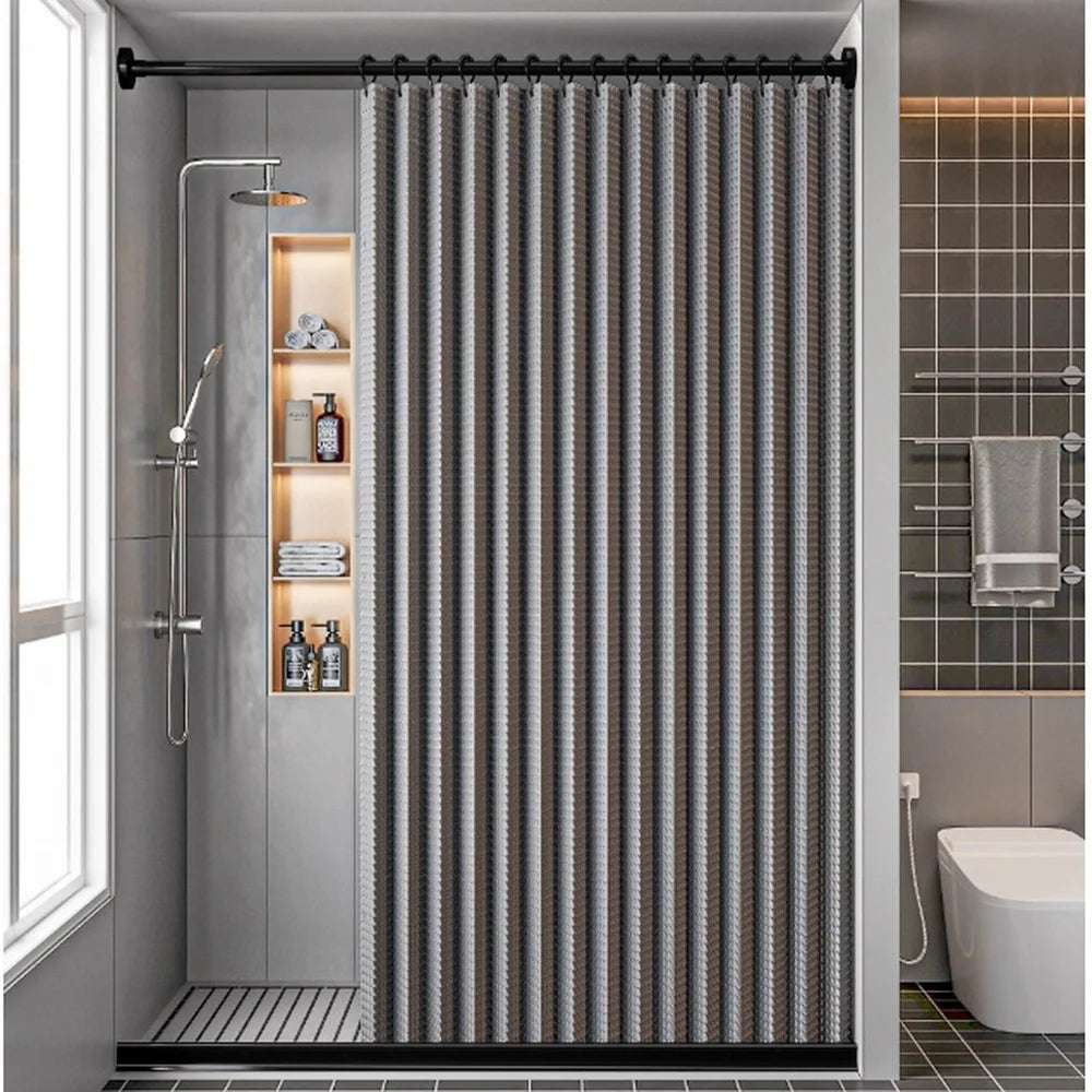 Bathroom Folding Linen Shower Curtain with Magnets Waterproof Suitable for Walk-in Shower Does Not Include Telesc