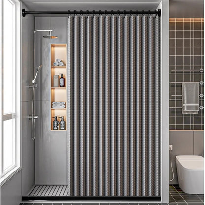 Bathroom Folding Linen Shower Curtain with Magnets Waterproof Suitable for Walk-in Shower Does Not Include Telesc