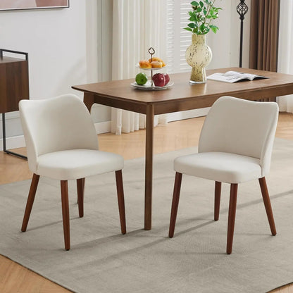 Mid Century Modern Dining Chairs Set of 2,Linen Fabric Upholstered Accent with Wood Legs for Kitchen Dining Room Beige