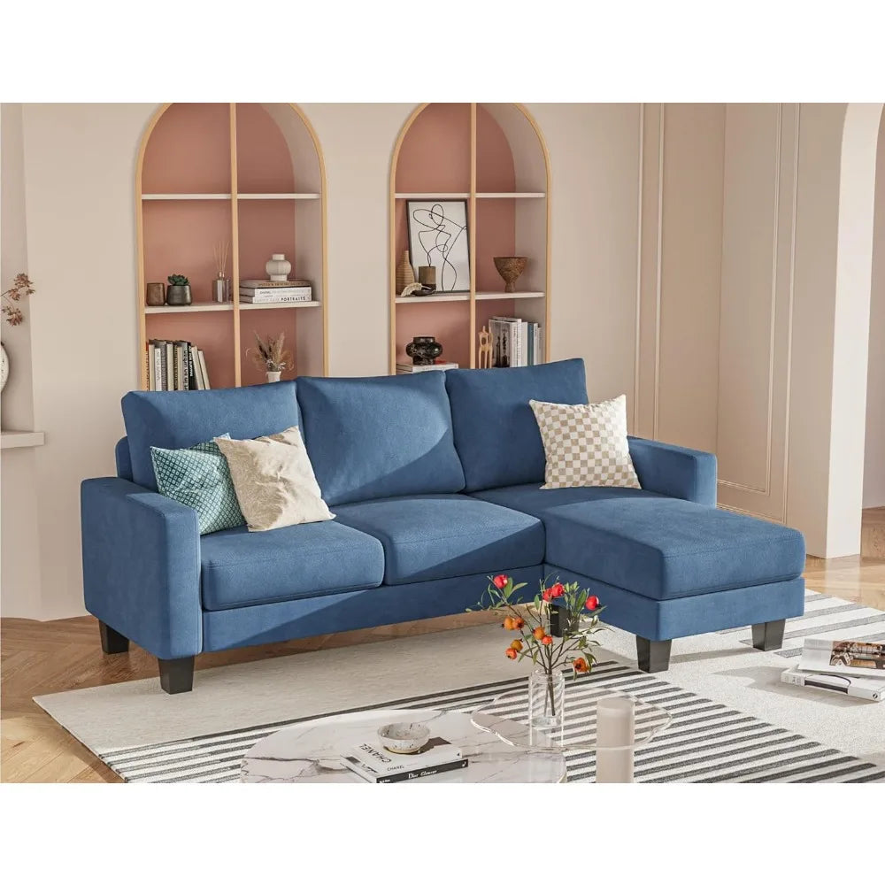 L-Shaped 3-Seater Sofa - Convertible Chaise Corduroy Couch for Small Spaces