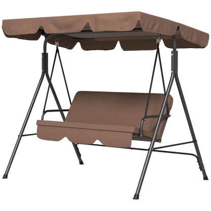 Steel Outdoor Porch Swing Lounge Chair 3 Persons With Canopy - Courtyard Swing Chair Garden Swing Outdoor Swing Brown