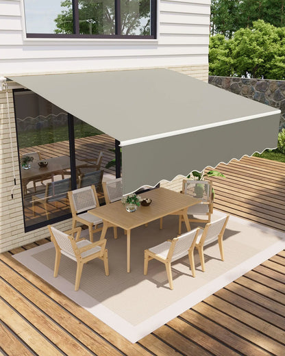 10x8Ft/13x10Ft Manual Retractable Patio Awning, Heavy Duty Aluminum Frame With Waterproof & UV Protection Fabric For Deck Porch
