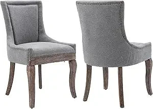 Modern Dining Chairs Set of 2 - High Back Upholstered Fabric Chairs with Solid Wood Legs for Dining Room
