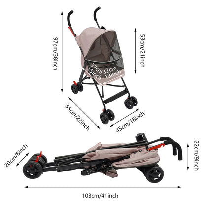 Pet Stroller for Small Dogs Cats, Lightweight Foldable Puppy Stroller with 360° Wheels, Safety Leash, 22lbs Capacity