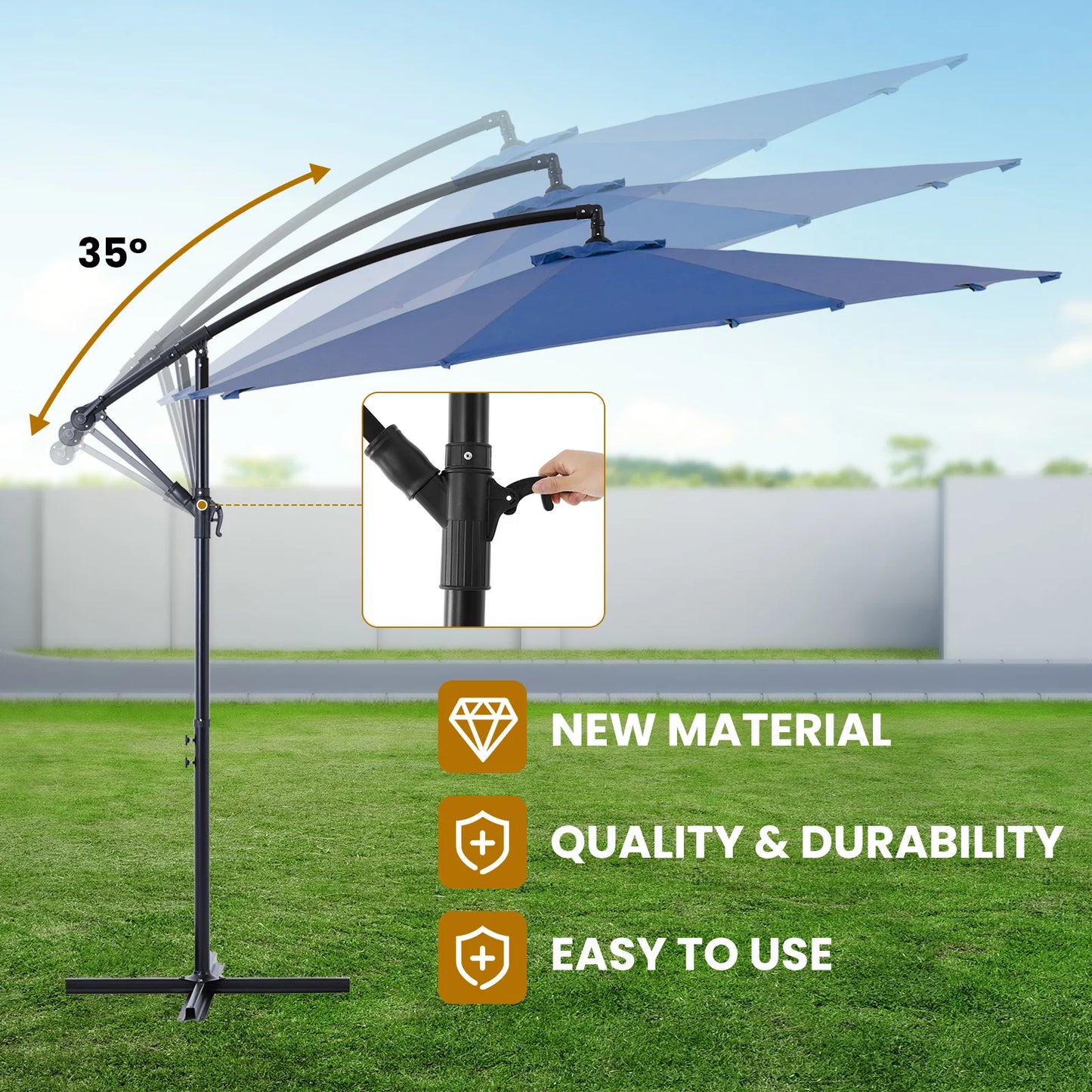 10FT Outdoor Patio Umbrella Hanging Cantilever with Easy Tilt Adjustment UV Protection 8 Sturdy Ribs for Backyard Garden