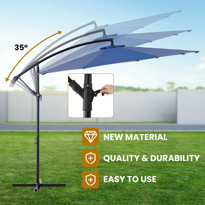 10FT Outdoor Patio Umbrella Hanging Cantilever with Easy Tilt Adjustment UV Protection 8 Sturdy Ribs for Backyard Garden