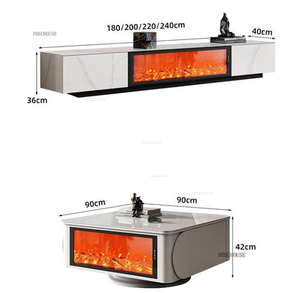 Luxury Simulated Flame European Fireplace Nordic Home Decor Designer Furniture Living Room Slate TV Cabinet Fireplace Integrated
