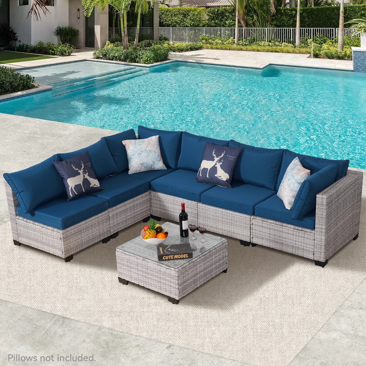 Outdoor Patio Furniture, 7 Piece Outdoor Sectional Sofa PE Rattan Wicker Patio Conversation Sets with Thick Cushions