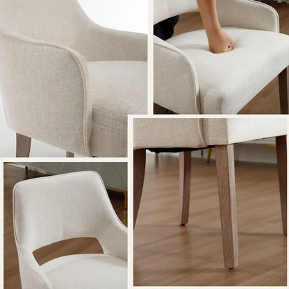 Linen Dining Chairs Set of 6 Upholstered Accent Chairs Side with Wood Legs for Living Room/Dining Room/Bedroom/Restaurant, Cream