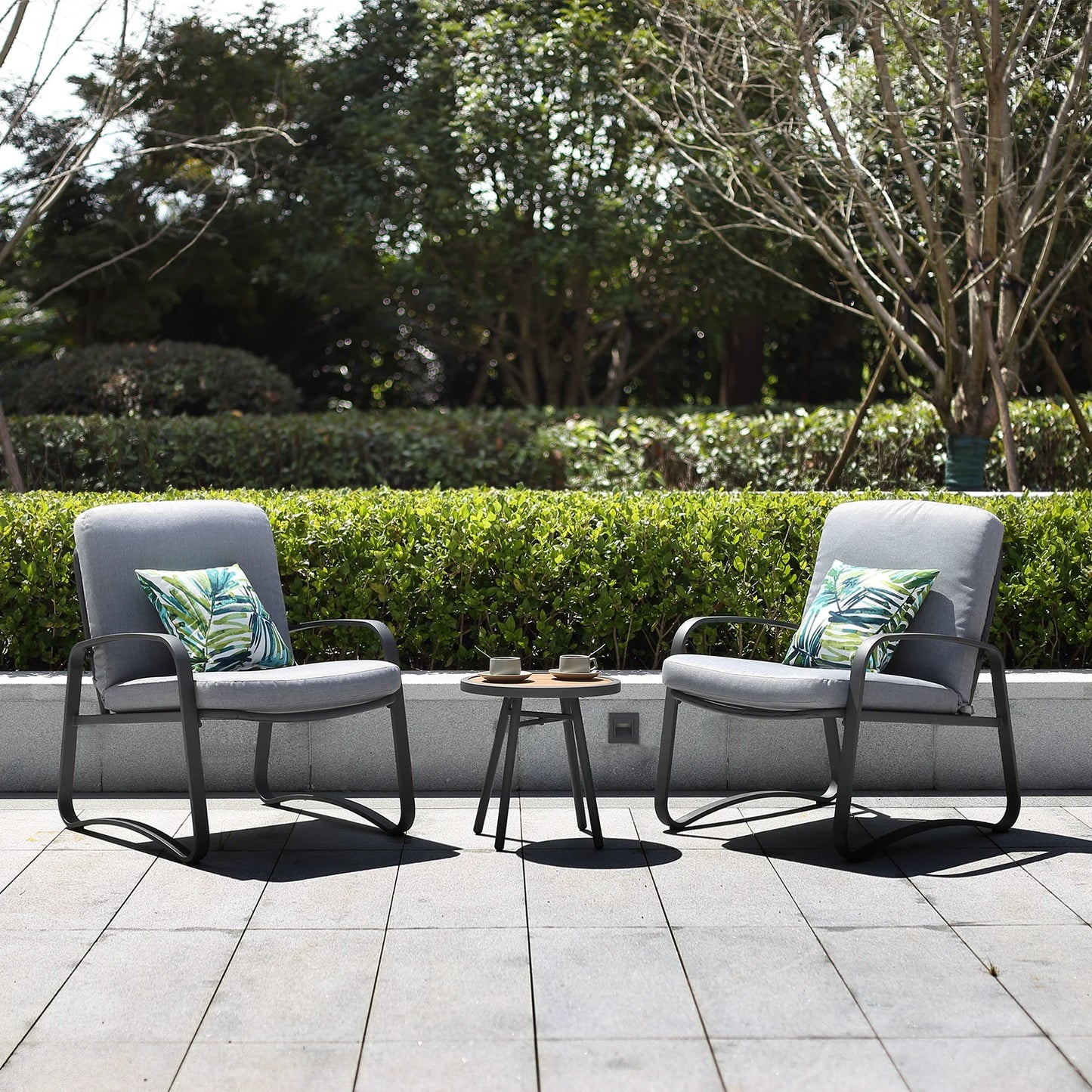 3 Piece Rocking Bistro Set Wicker Patio Outdoor Furniture Porch Chairs Conversation Sets with DPC Coffee Table