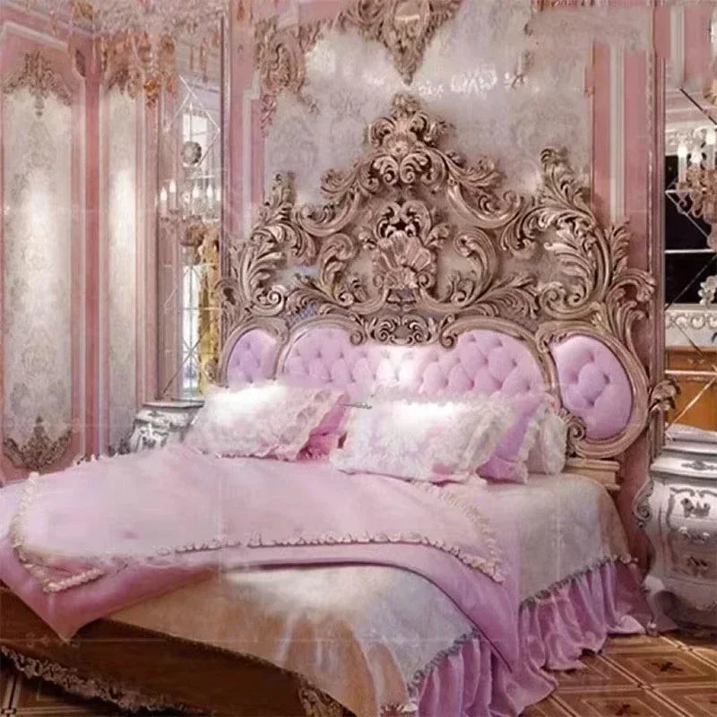 Master Modern Bed Large Princess Vintage Carved Girl Queen Bed Double Luxury Confortable European