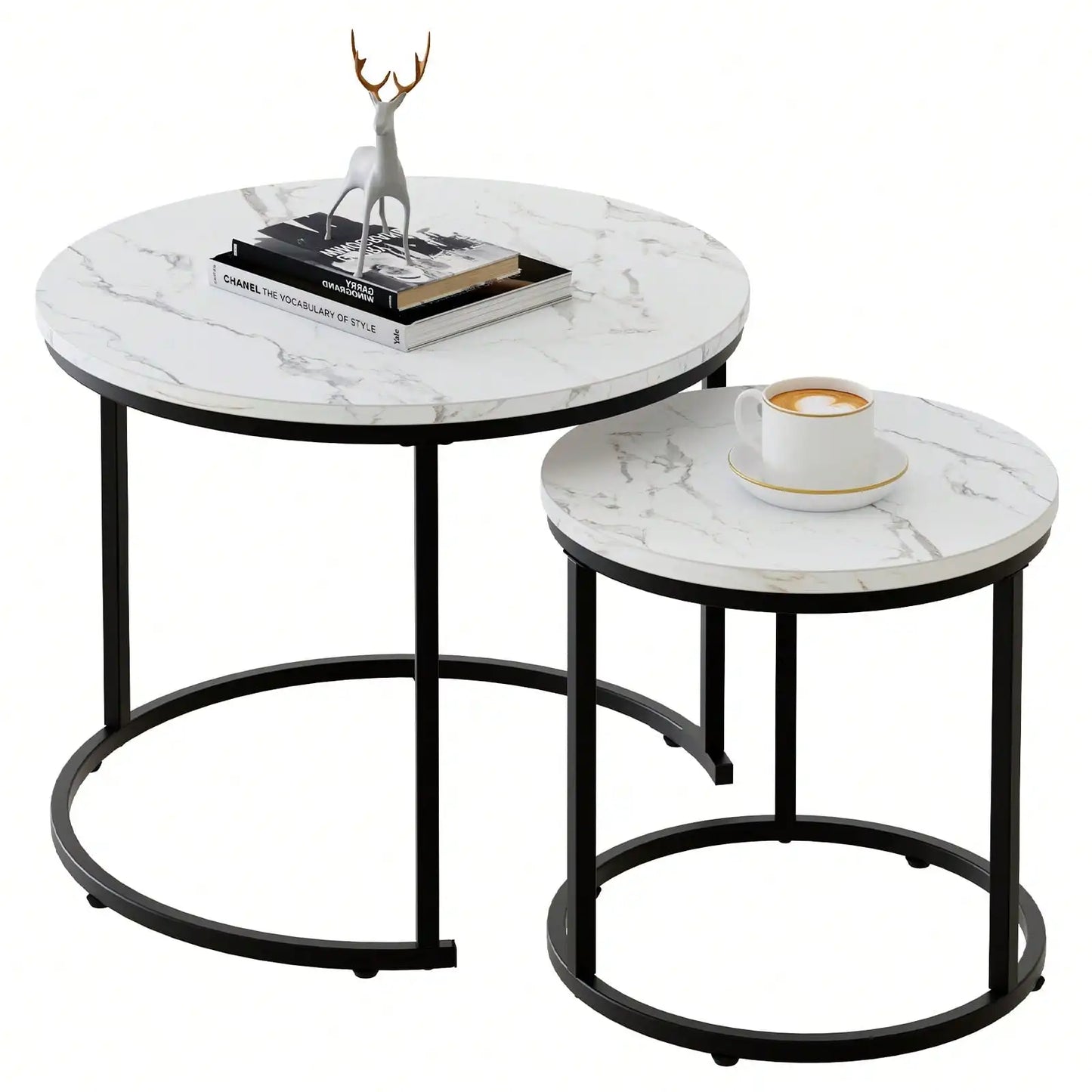 Round Nesting Coffee Table  Set of 2 End Tables for Living Room Bedroom Balcony