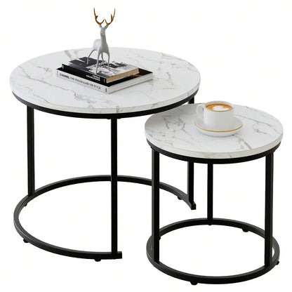 Round Nesting Coffee Table  Set of 2 End Tables for Living Room Bedroom Balcony