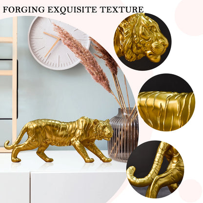 Resin Desktop Tiger Statue Crafts Ornaments Gold American Tiger Sculpture Christmas Gift Collectibles for Home Living Room Decor