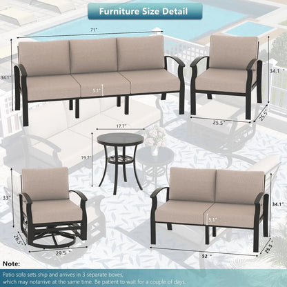 Aluminum Patio Furniture Set with Fire Pit Table, Swivel Chair Metal Patio Sectional Sofa with Upgrade Cushions for Patio
