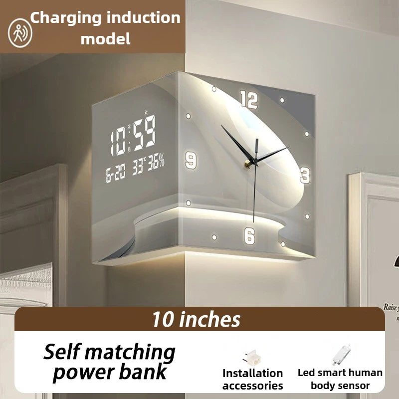Living Room Corner Wall Mounted Clocks Double Sided Needle Digital Wall Clocks Acrylic Modern Design Clock Luxury Home Decor