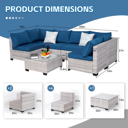 Outdoor Patio Furniture, 7 Piece Outdoor Sectional Sofa PE Rattan Wicker Patio Conversation Sets with Thick Cushions