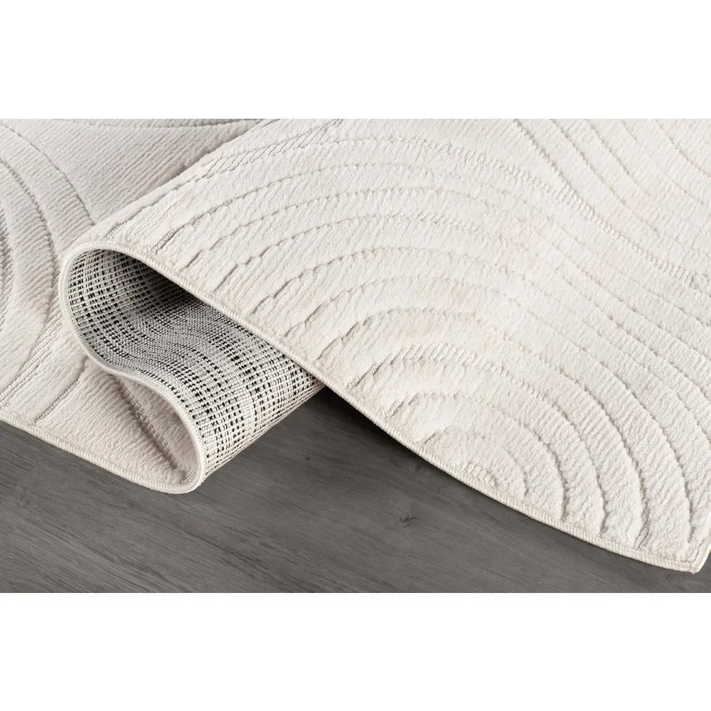 Micro Loop Area Rug Light Gray 9x12 Geometric Modern Luxury Circular Durable Soft Indoor Rugs for Living Dining Room