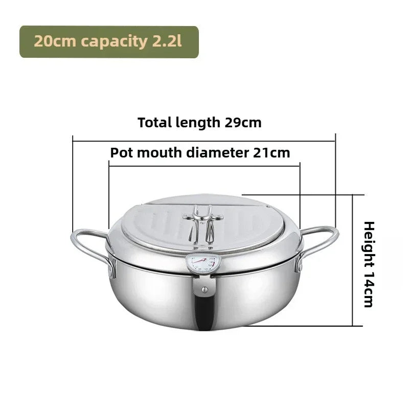 Multifunctional deep fryer with Thermometer and Oil Drip Drainer Rack Household Double Bottom Gas Induction Cooker Kitchen Tools