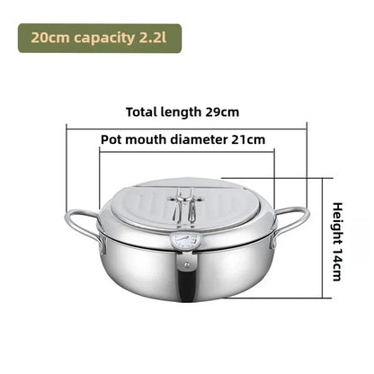 Multifunctional deep fryer with Thermometer and Oil Drip Drainer Rack Household Double Bottom Gas Induction Cooker Kitchen Tools