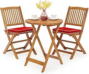 Folding Bistro Set, Outdoor Table and Chairs Set with Soft Cushions
