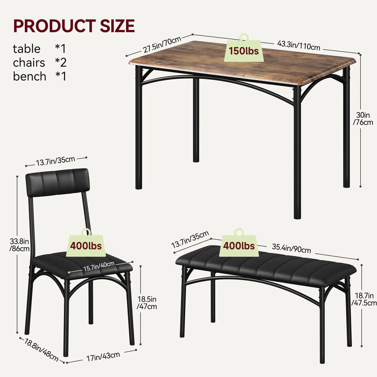 Dining Table Set for 4,Kitchen Table and Chairs for 4,Rectangular Kitchen Table Set with Upholstered Bench,Dining Room Table Set