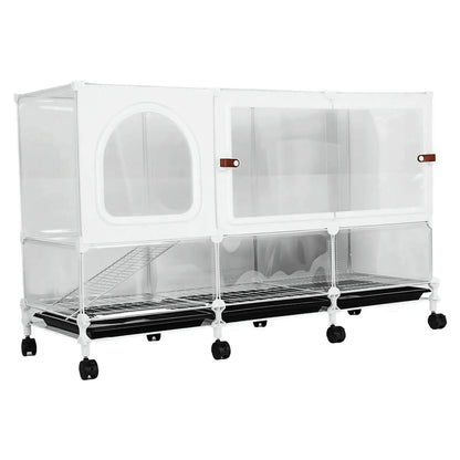 2-Tier Bunny Cage Indoor with Pull Out Tray Clear Panel Critter Cage with Wheels 105x35x66cm for Indoor Animal Chinchillas