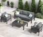 RPD4-QLayinSun Aluminum Furniture with Fire Pit Table. 5 Pieces Patio Sectional Conversation Chat Sofa Modern Seating Set