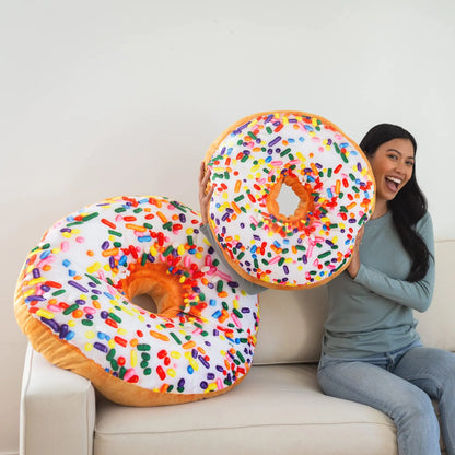 3D Sprinkle Donut Throw Pillow - Made with Super Soft & Ultra Premium Fabric - Cute, Comfortable, Plush Stuffed Doughnut Cake