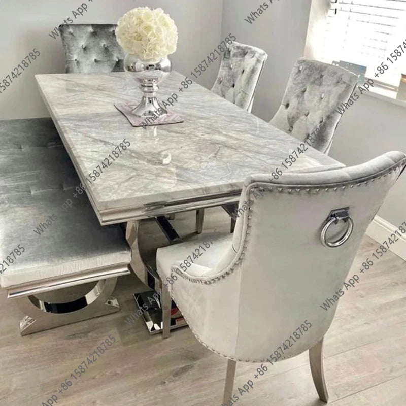 J Furniture Dining Table Silver Dining Set With 4 Chairs Designer High Luxury Dining Table