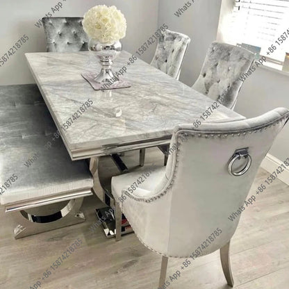 J Furniture Dining Table Silver Dining Set With 4 Chairs Designer High Luxury Dining Table