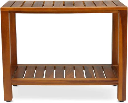 Teak Shower Bench 24 Inch For Bathroom, Spa - Fully Assembled, The Eske