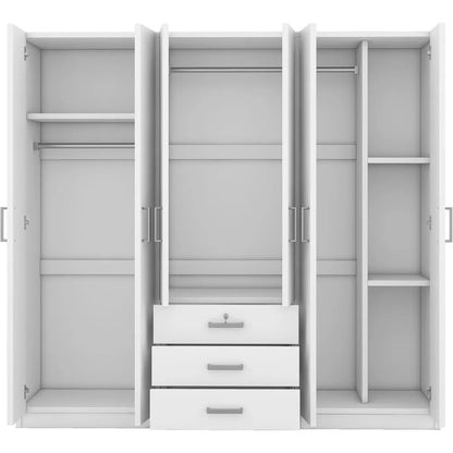 Large Wardrobe Closet 6 Doors, 70.9" W Wooden Wardrobe Cabinet with Big Drawers, Bedroom Armoire Dresser Wardrobe Clothes Organi