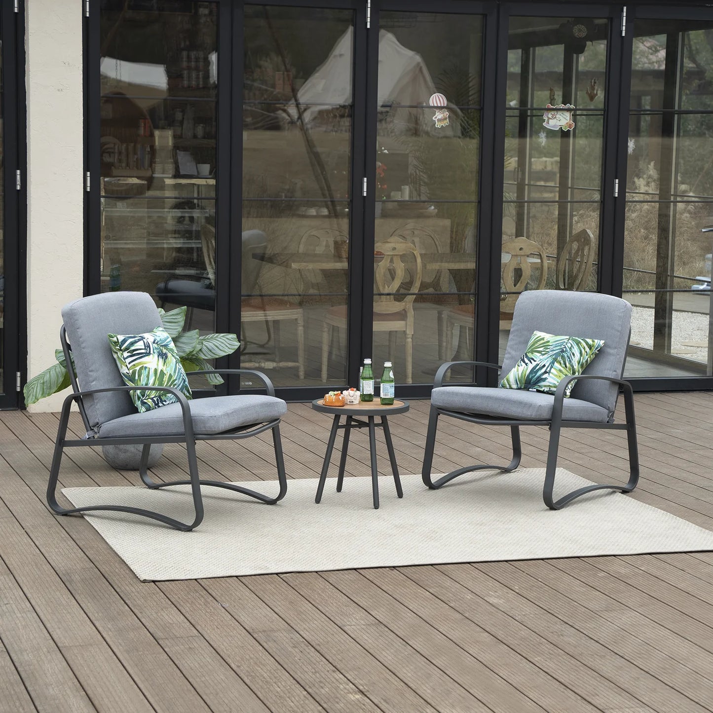 3 Piece Rocking Bistro Set Wicker Patio Outdoor Furniture Porch Chairs Conversation Sets with DPC Coffee Table