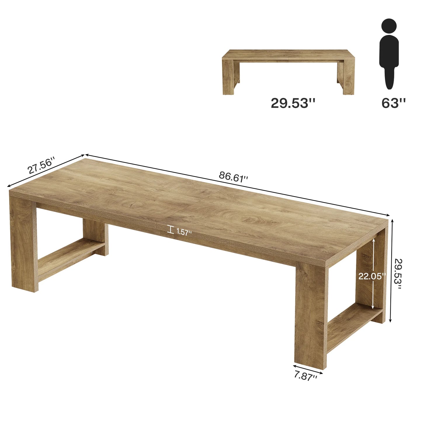Tribesigns 86.61-Inch Dining Table for 6-8 People, Modern Narrow Long Kitchen Table with Pedestal Base